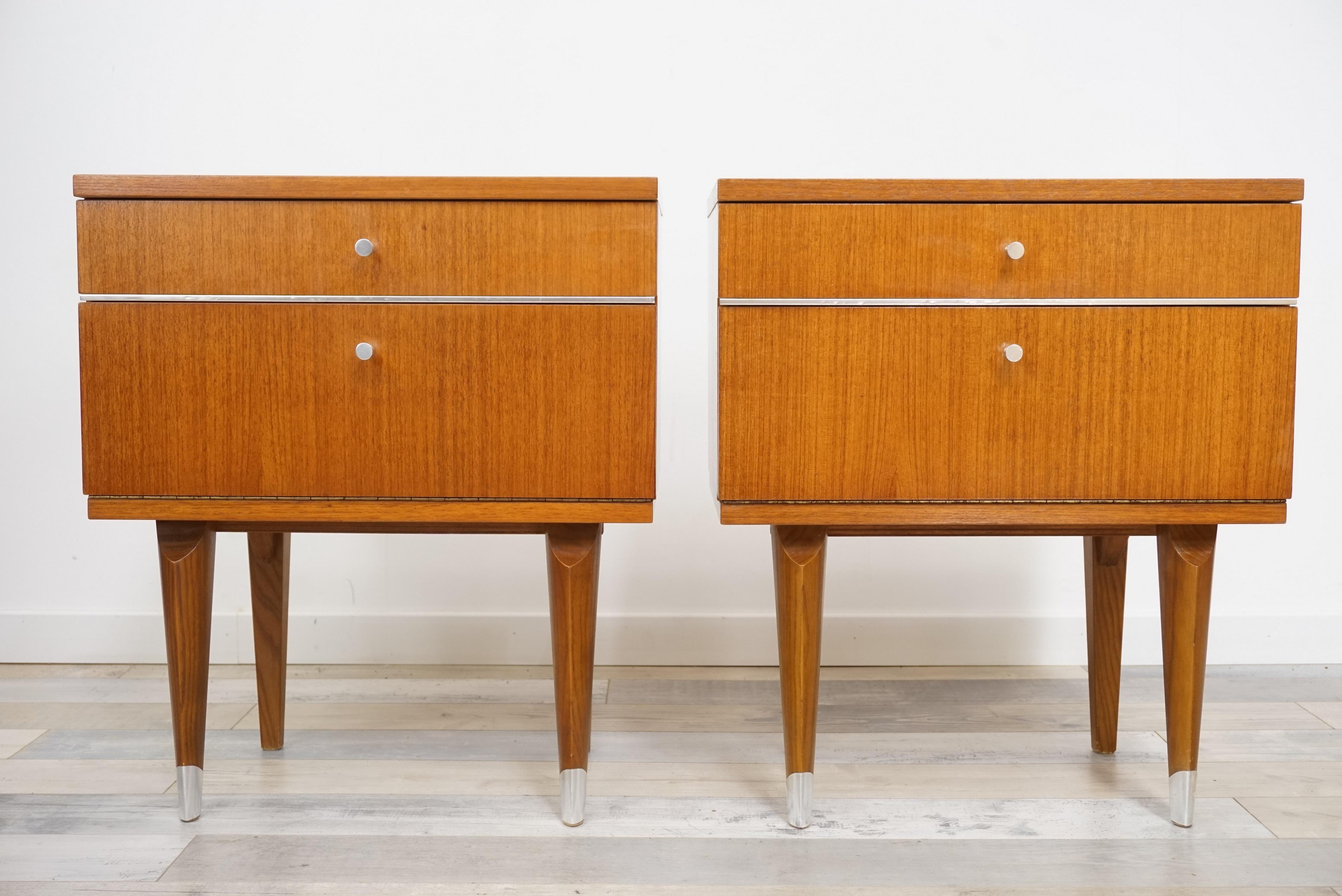 Mid-Century Modern Pair of 1950s Teak Wooden Bedside Tables