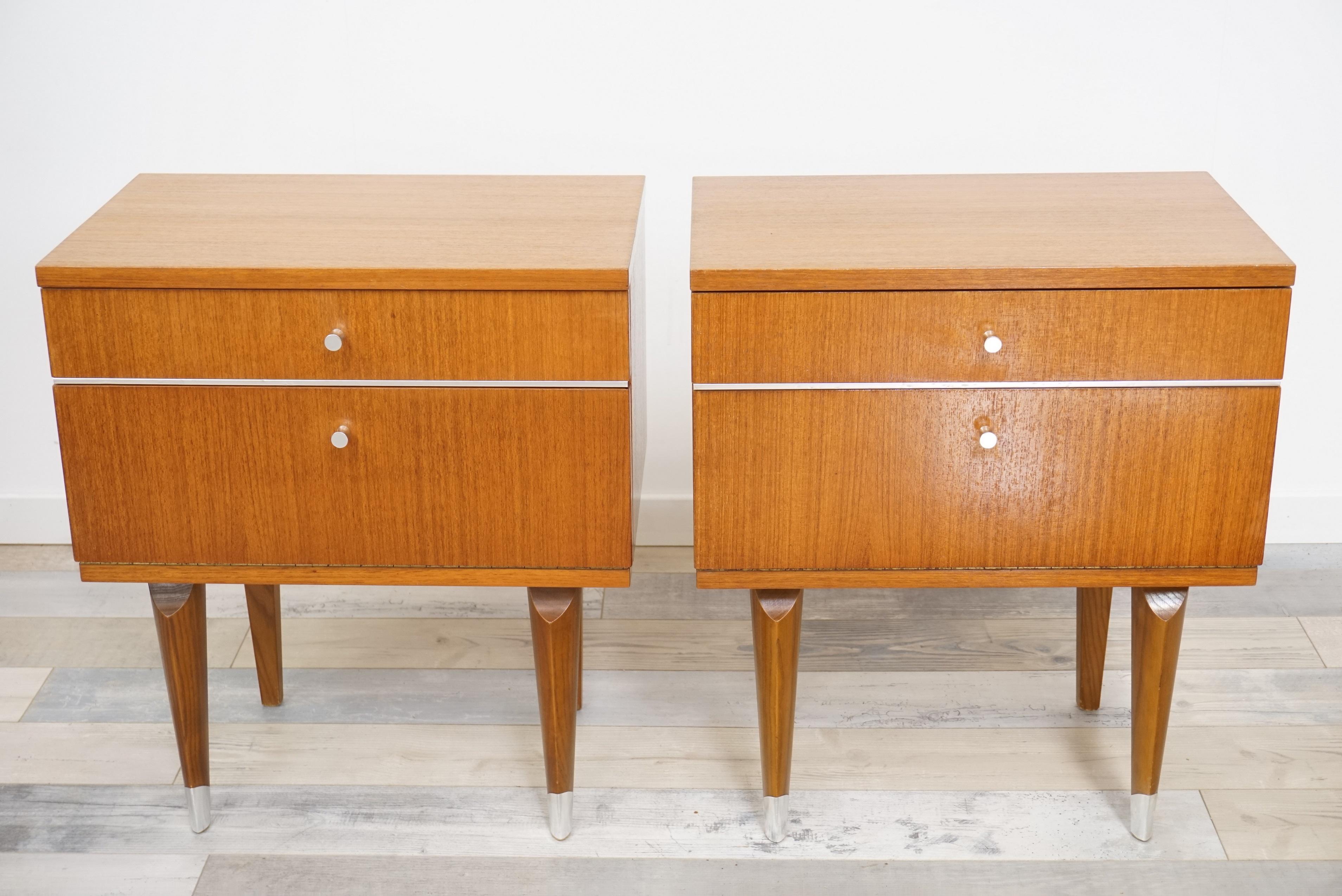 Belgian Pair of 1950s Teak Wooden Bedside Tables