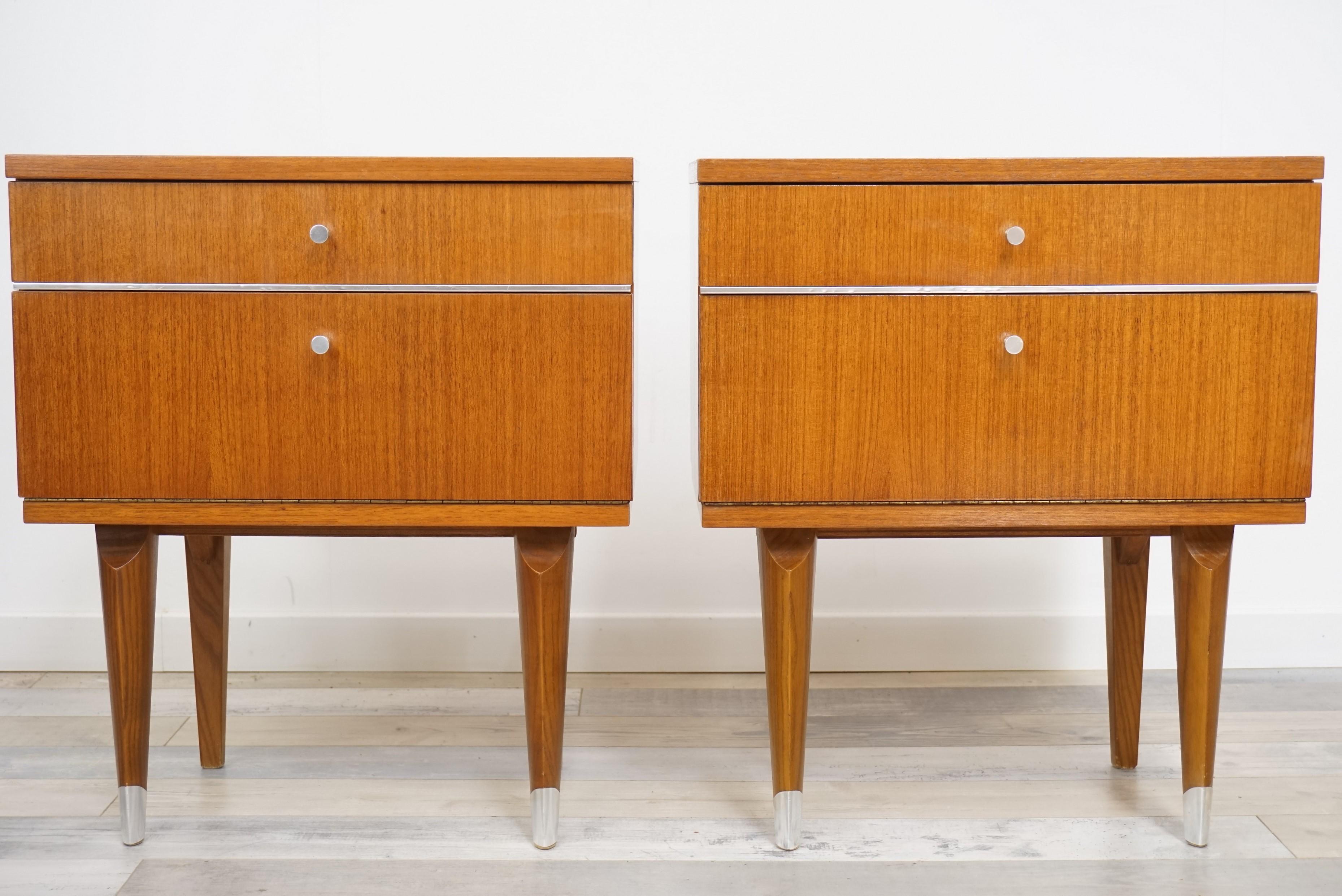 Pair of 1950s Teak Wooden Bedside Tables In Excellent Condition In Tourcoing, FR