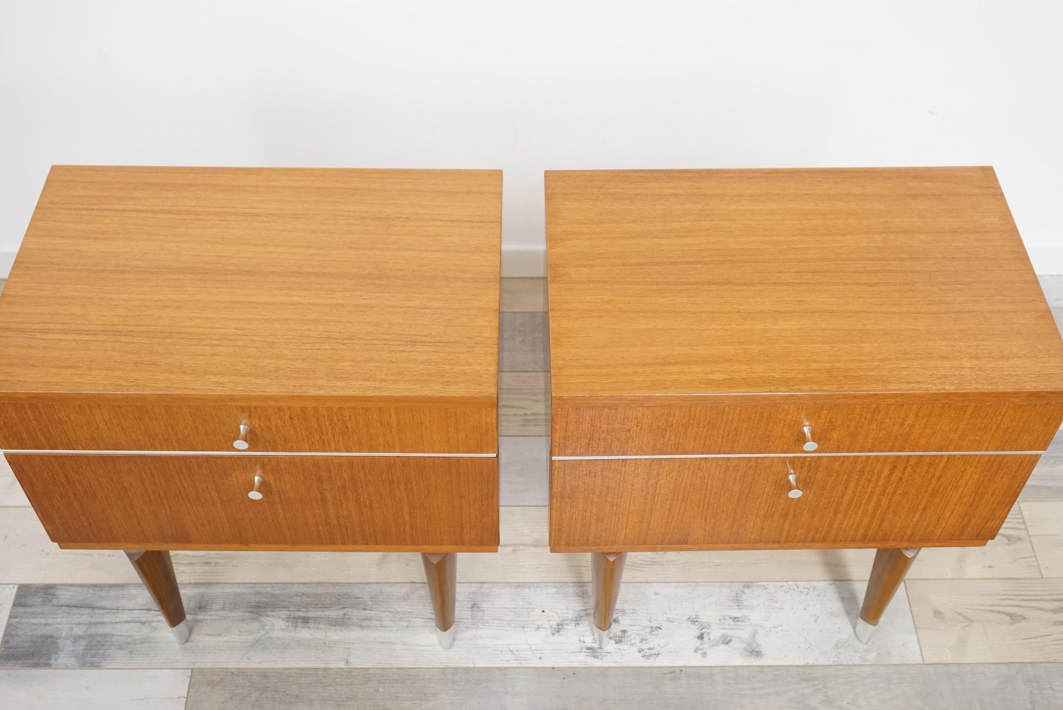 Mid-20th Century Pair of 1950s Teak Wooden Bedside Tables