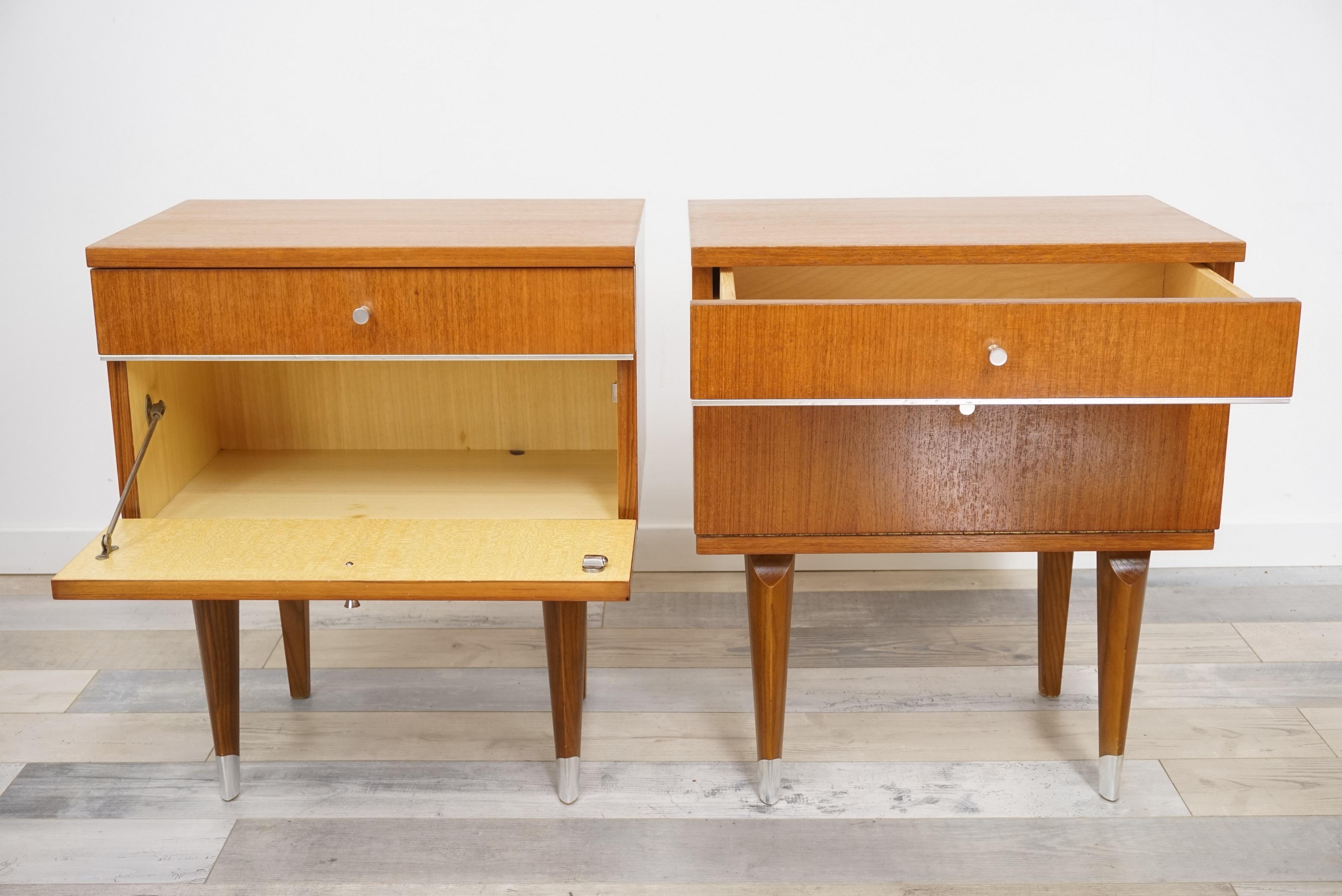 Pair of 1950s Teak Wooden Bedside Tables 1