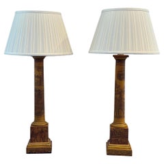 Pair of 1950s Tole Column Lamps