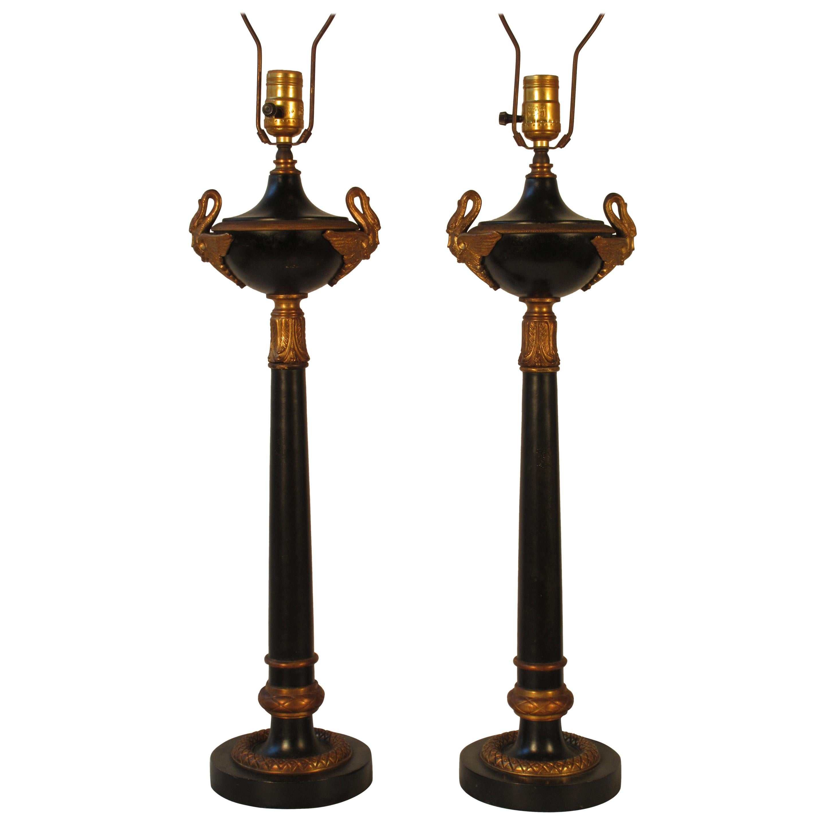 Pair of 1950s Tole Lamps with Brass Accents