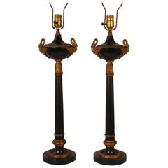 Vintage Pair of 1950s Tole Lamps with Brass Accents