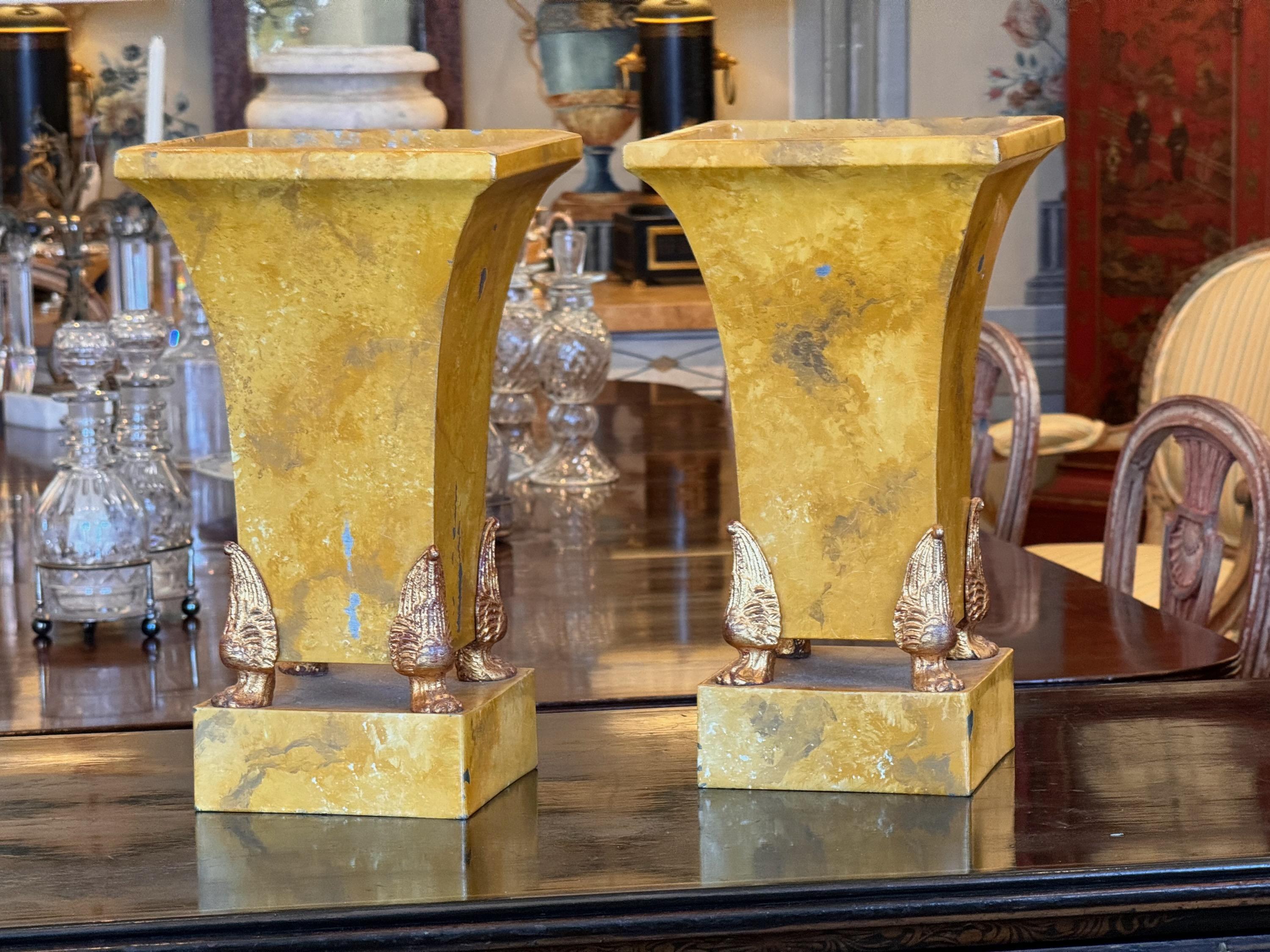 A pair of decorative tole urns. Nice large size.