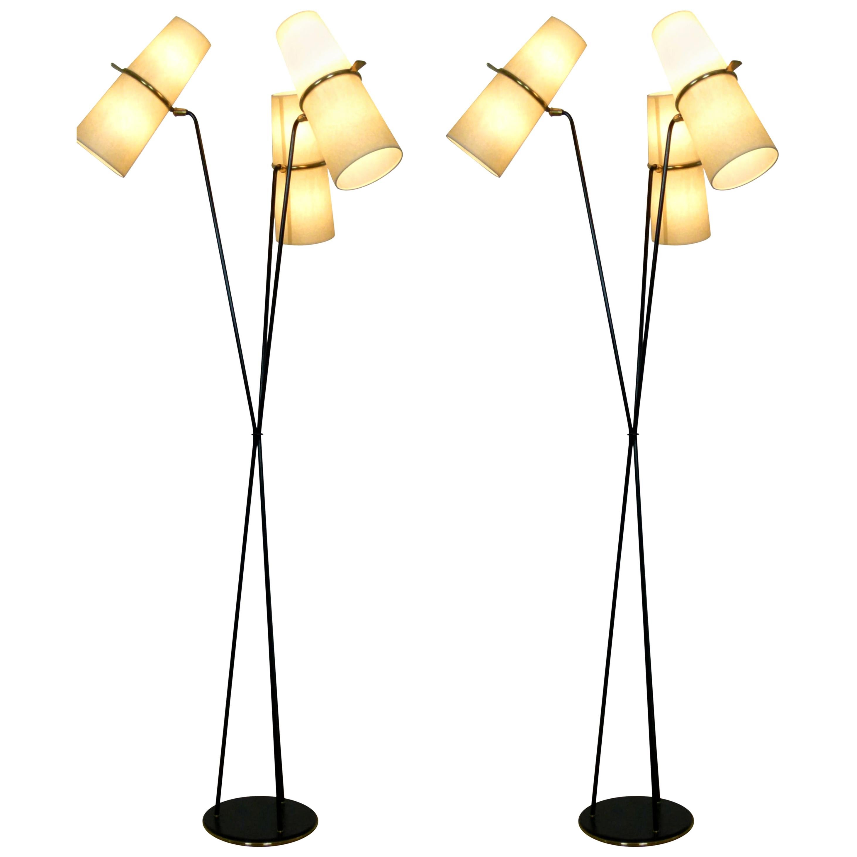 Pair of 1950s Triple Lighting Floor Lamp by Maison Lunel