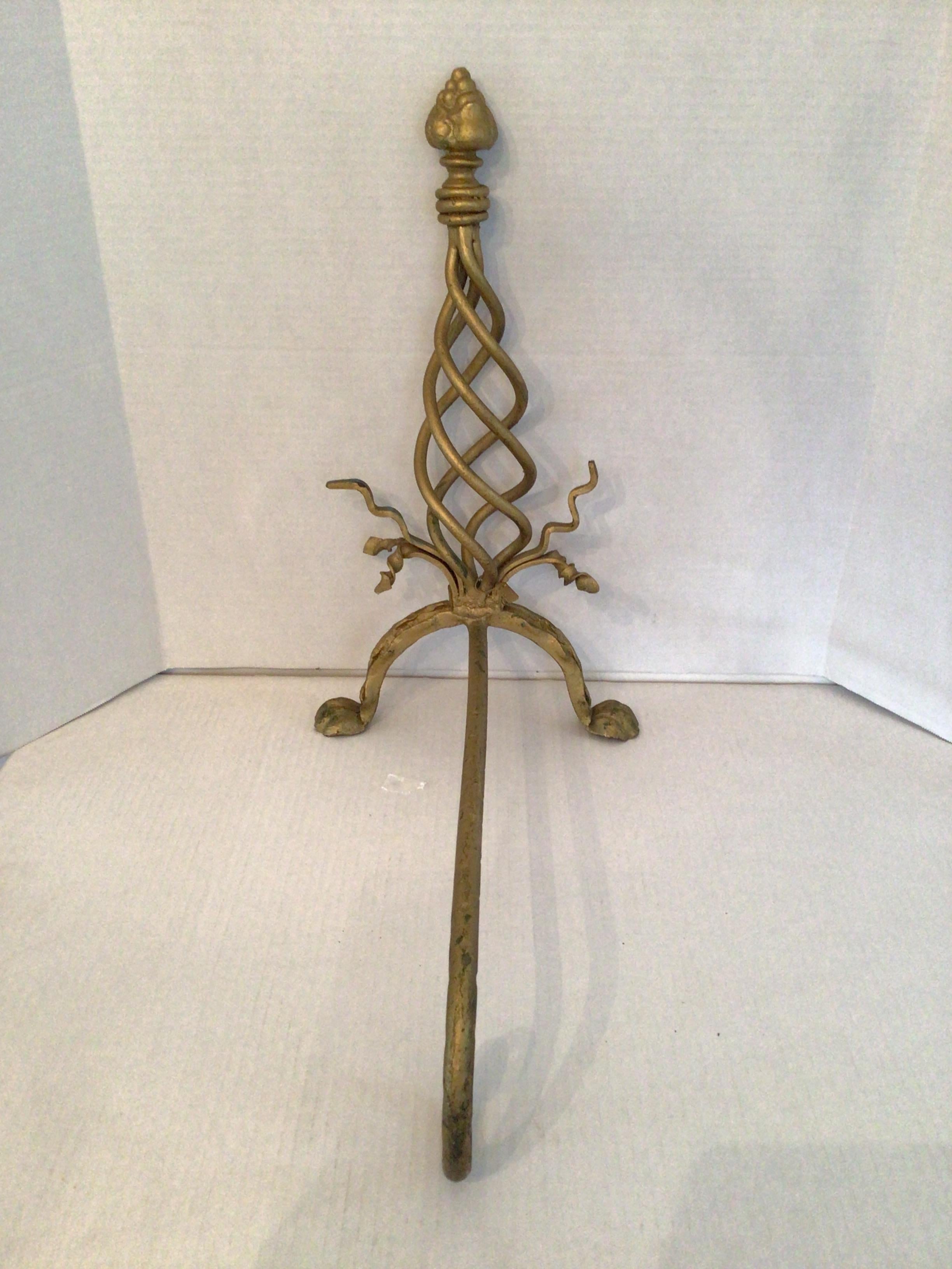Pair of 1950s Twisted Gilt Andirons For Sale 2