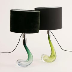 Pair of 1950s Val Saint Lambert Green Swan Lamps Inc Shades