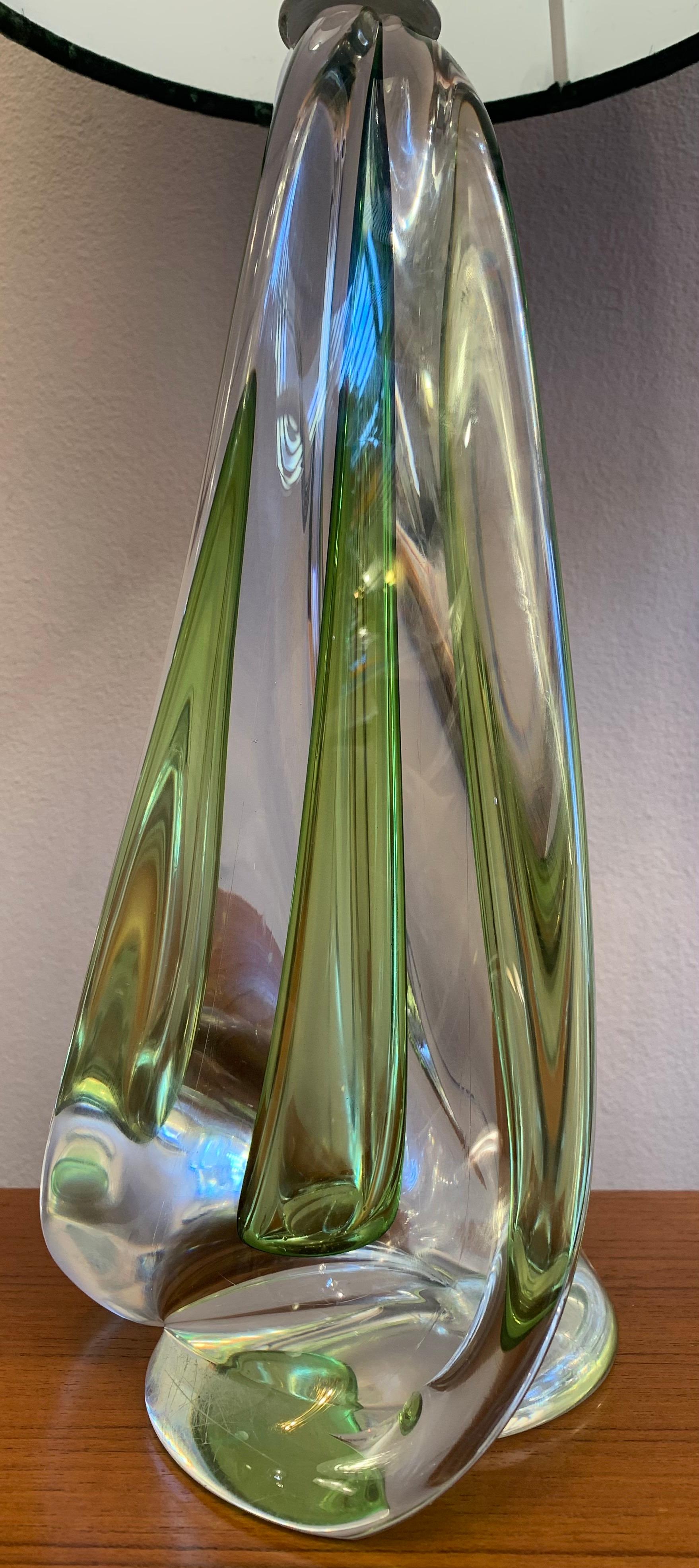 Pair of 1950s Val Saint Lambert Pale Green and Clear Glass Crystal Table Lamps 6