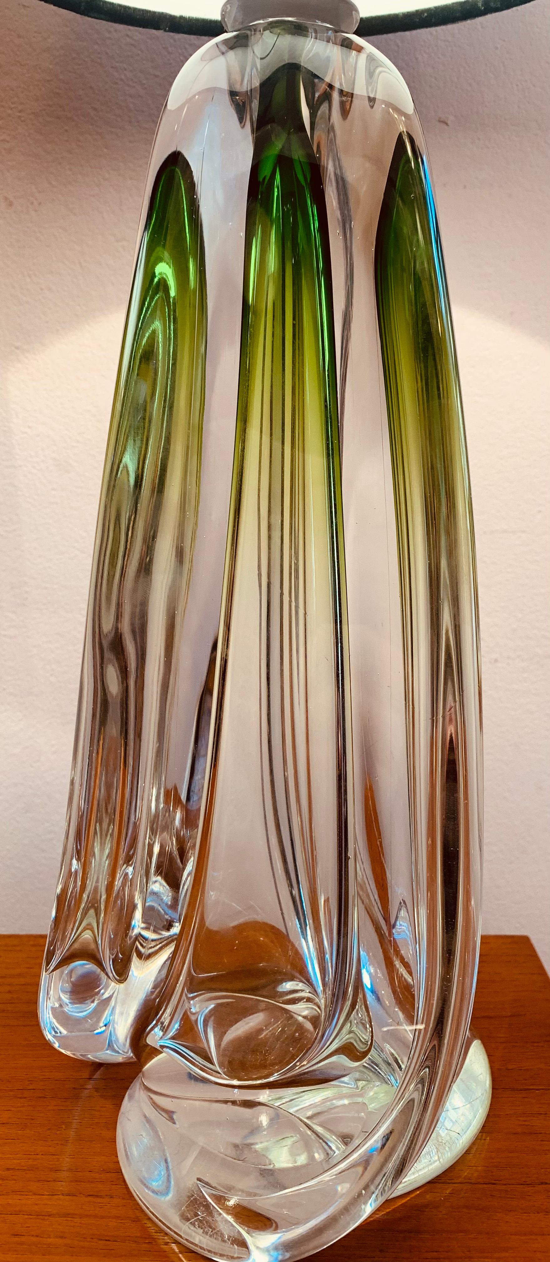 Pair of 1950s Val Saint Lambert Pale Green and Clear Glass Crystal Table Lamps 2