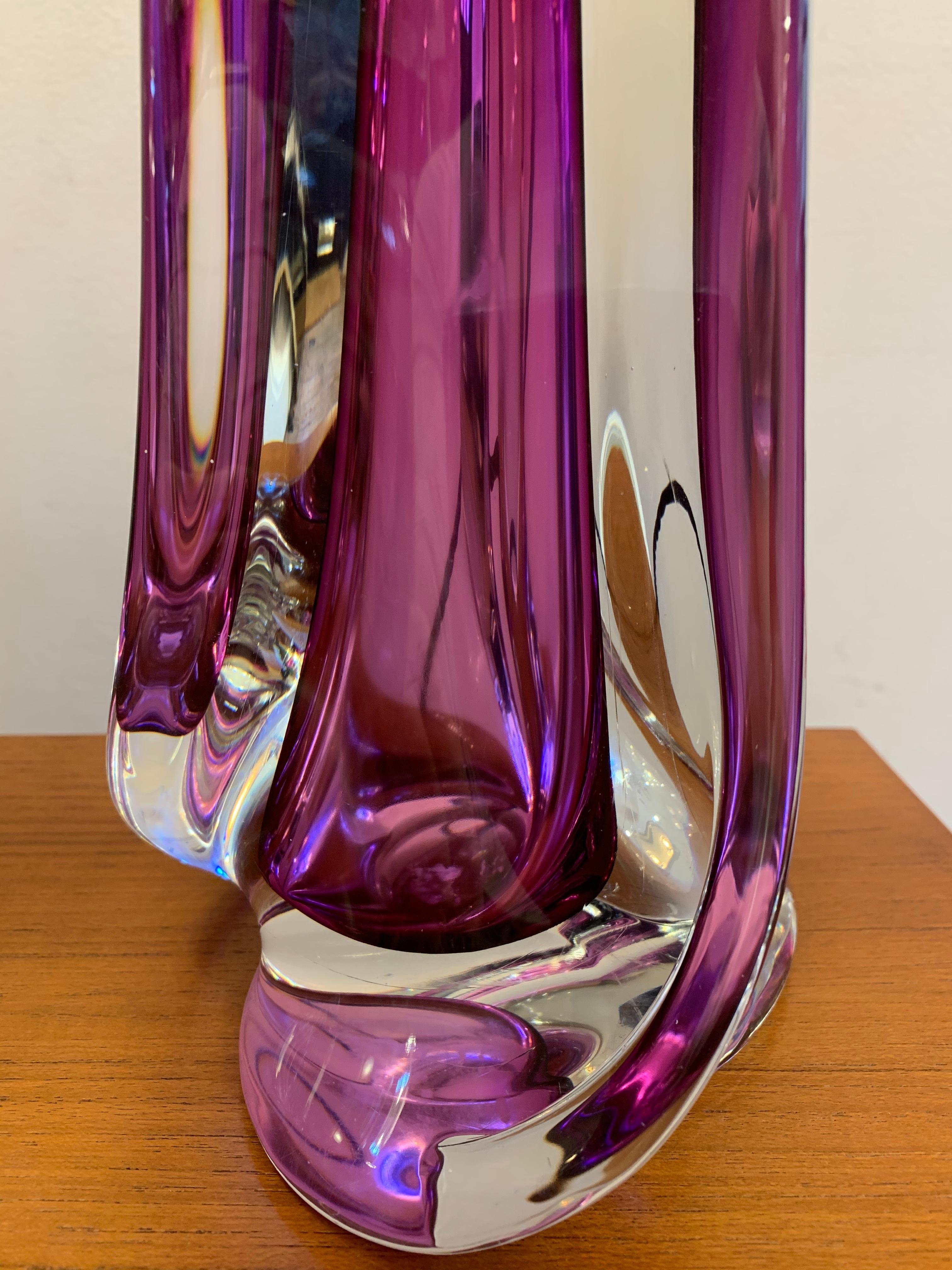 Pair of 1950s Val Saint Lambert Purple Crystal Table Lamps Inc Shades 7