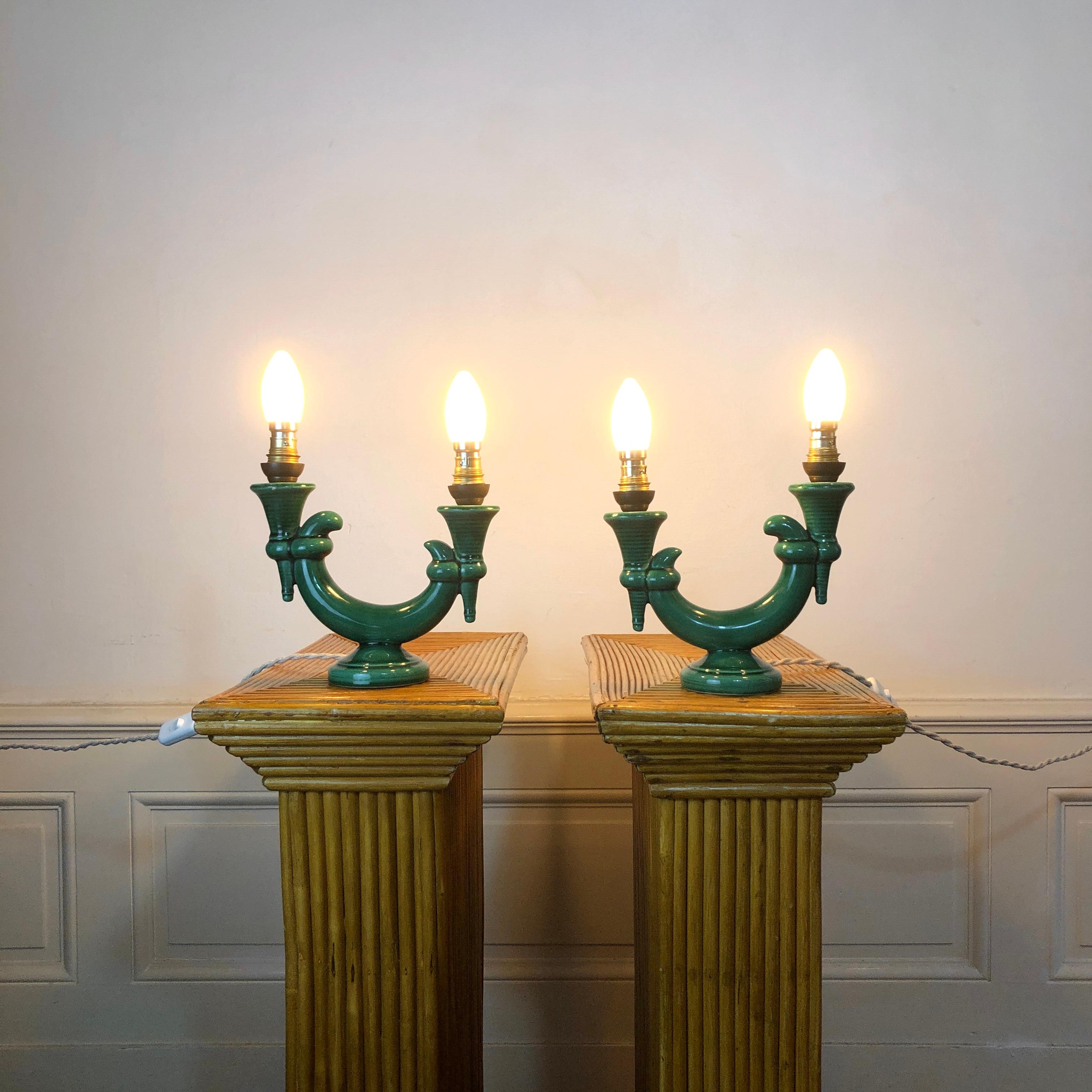 Ceramic Pair of 1950's Vallauris Table Lamps  For Sale