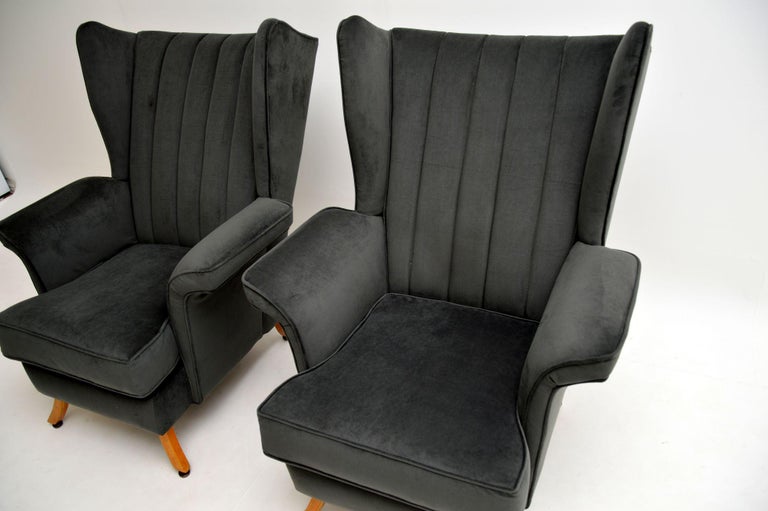 Pair of 1950's Velvet Wing Back Armchairs For Sale 4