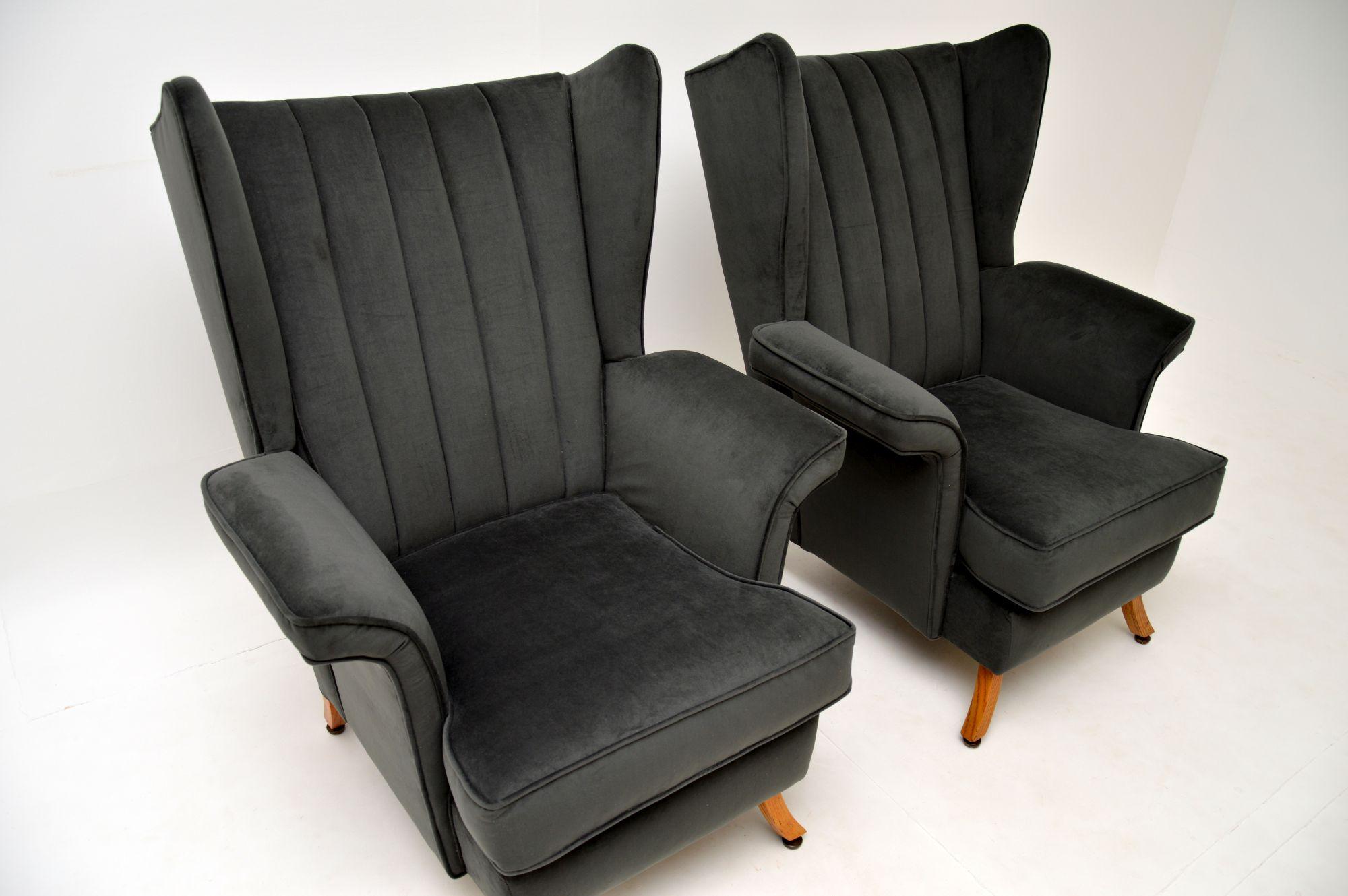 Pair of 1950's Velvet Wing Back Armchairs In Good Condition For Sale In London, GB