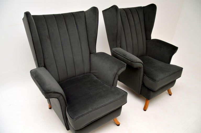 Pair of 1950's Velvet Wing Back Armchairs For Sale 3
