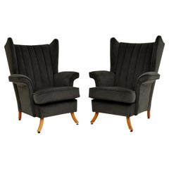Pair of 1950's Velvet Wing Back Armchairs