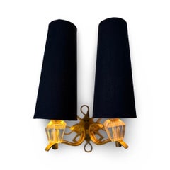 Pair of 1950s Vintage Jules Leleu French Art Deco Brass Wall Sconces