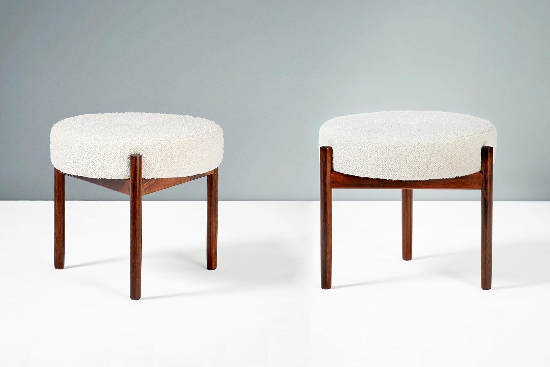 Mid-20th Century Pair of 1950s Vintage Rosewood and Boucle Ottomans