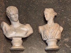 Pair of 1950s Wall Hanging Plaster Busts
