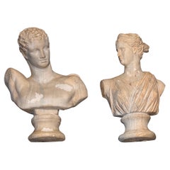 Pair of 1950s Wall Hanging Plaster Busts