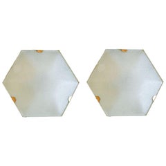 Vintage Pair of 1950s Wall Lights in Hexagonal Shape Brass White Lacquer by Stilnovo