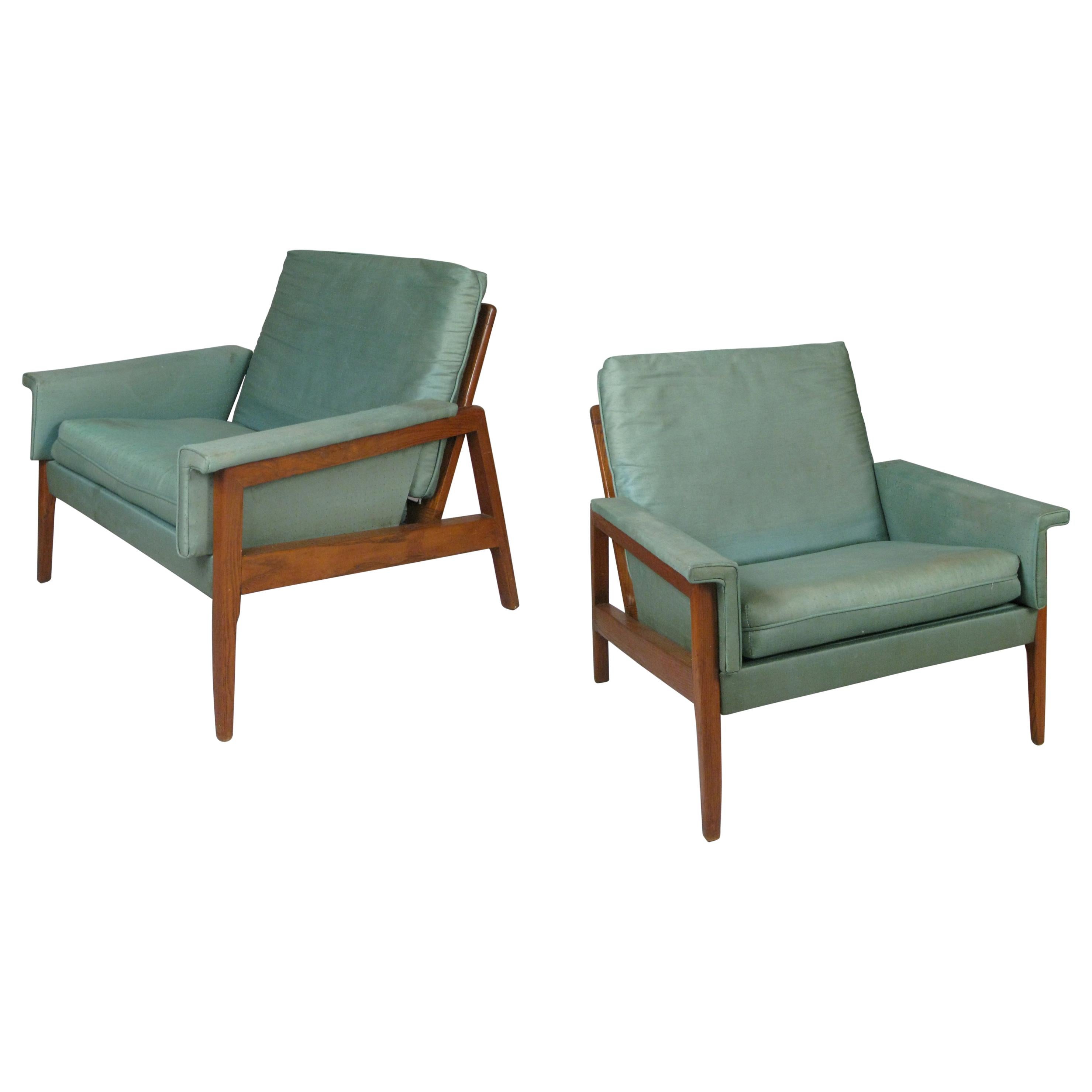 Pair of 1950s Walnut Lounge Chairs