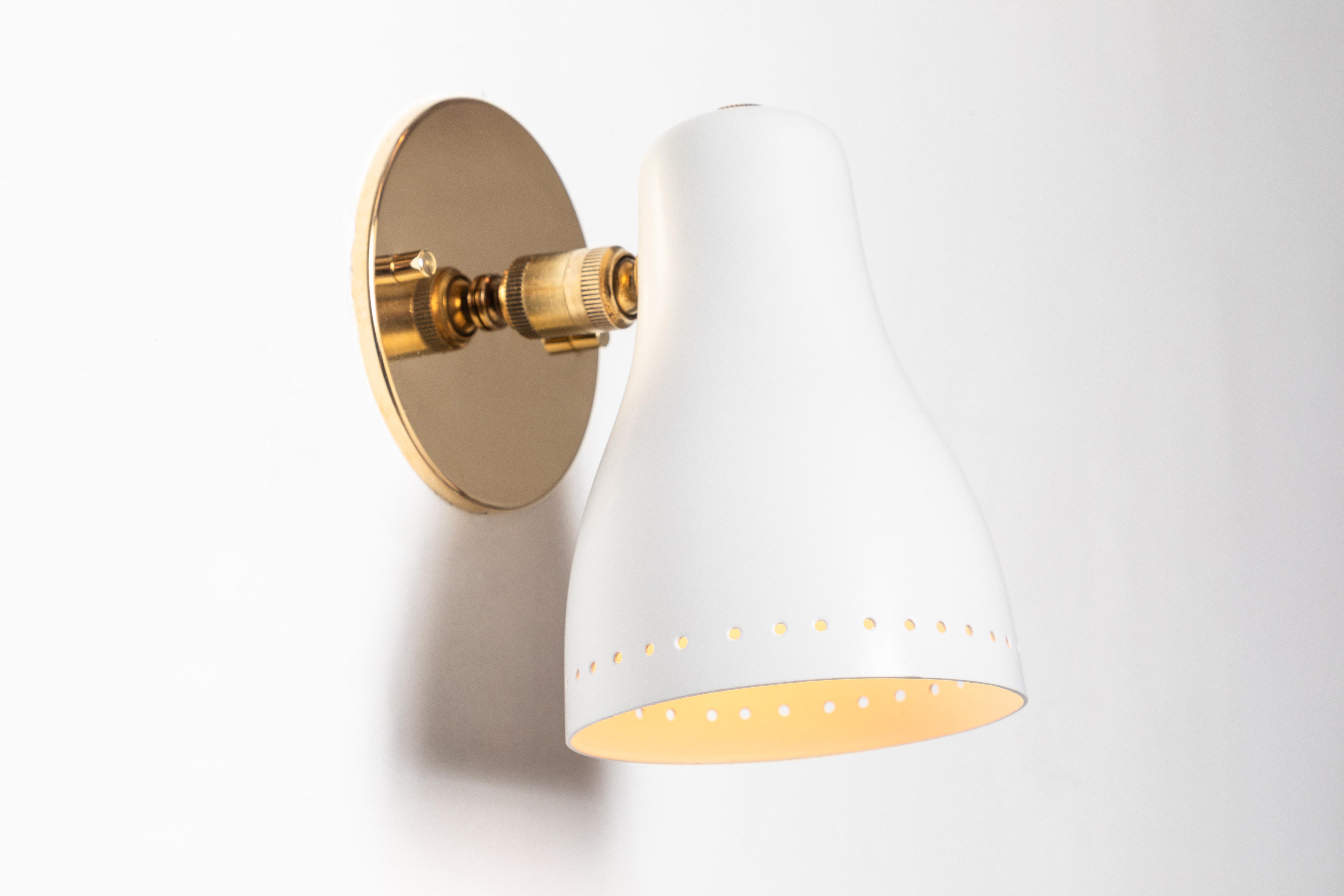 Mid-Century Modern Pair of 1950s White Perforated Sconces Attributed to Jacques Biny