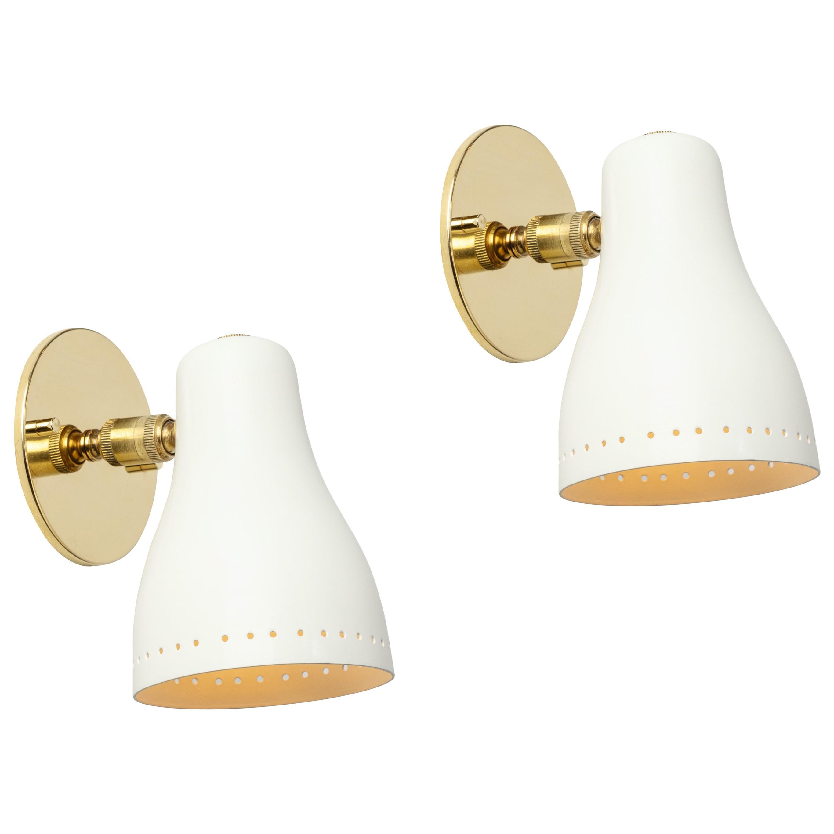 Pair of 1950s White Perforated Sconces Attributed to Jacques Biny