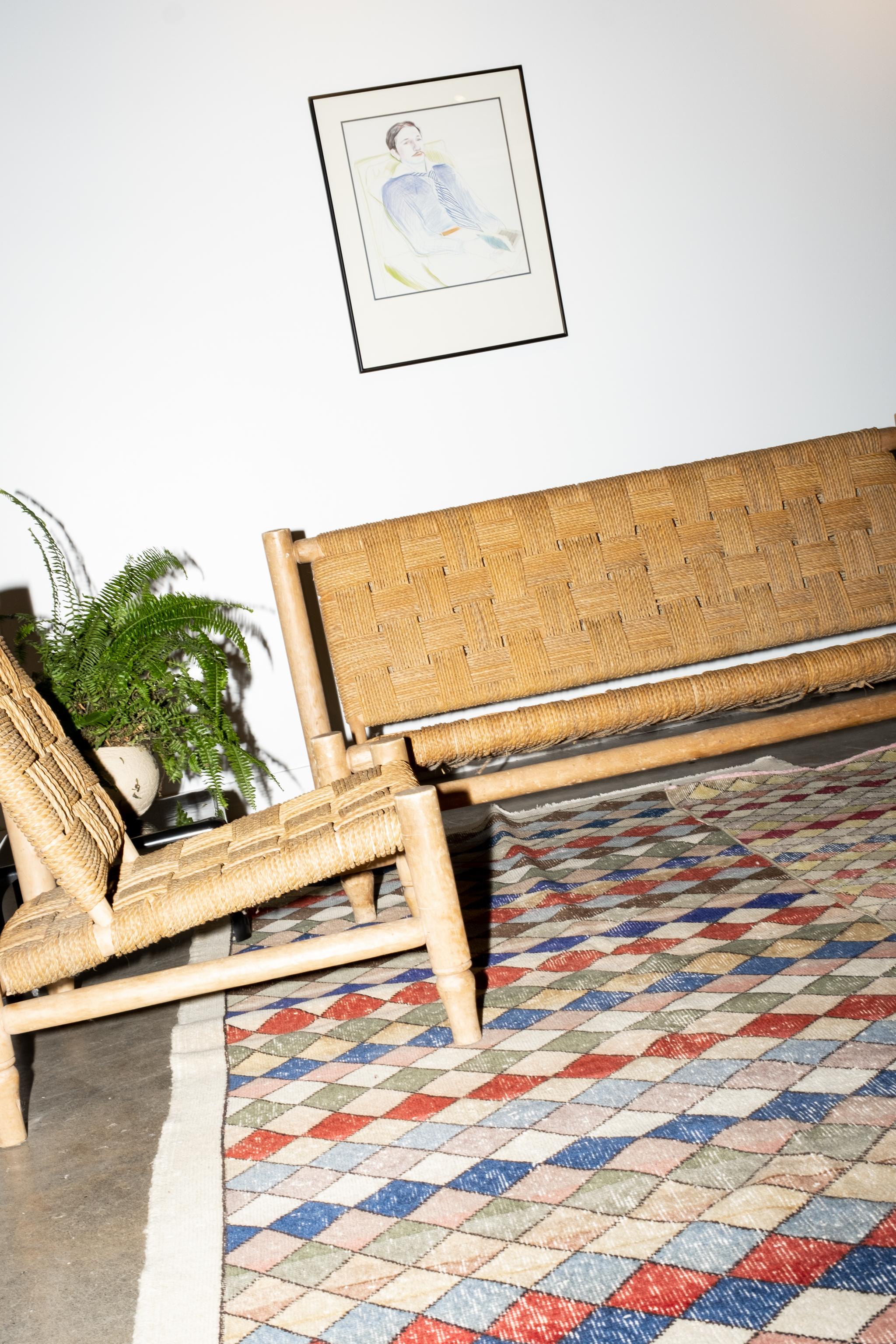 Pair of 1950s Wood and Woven Rope Lounge Chairs by Adrien Audoux & Frida Minet 8