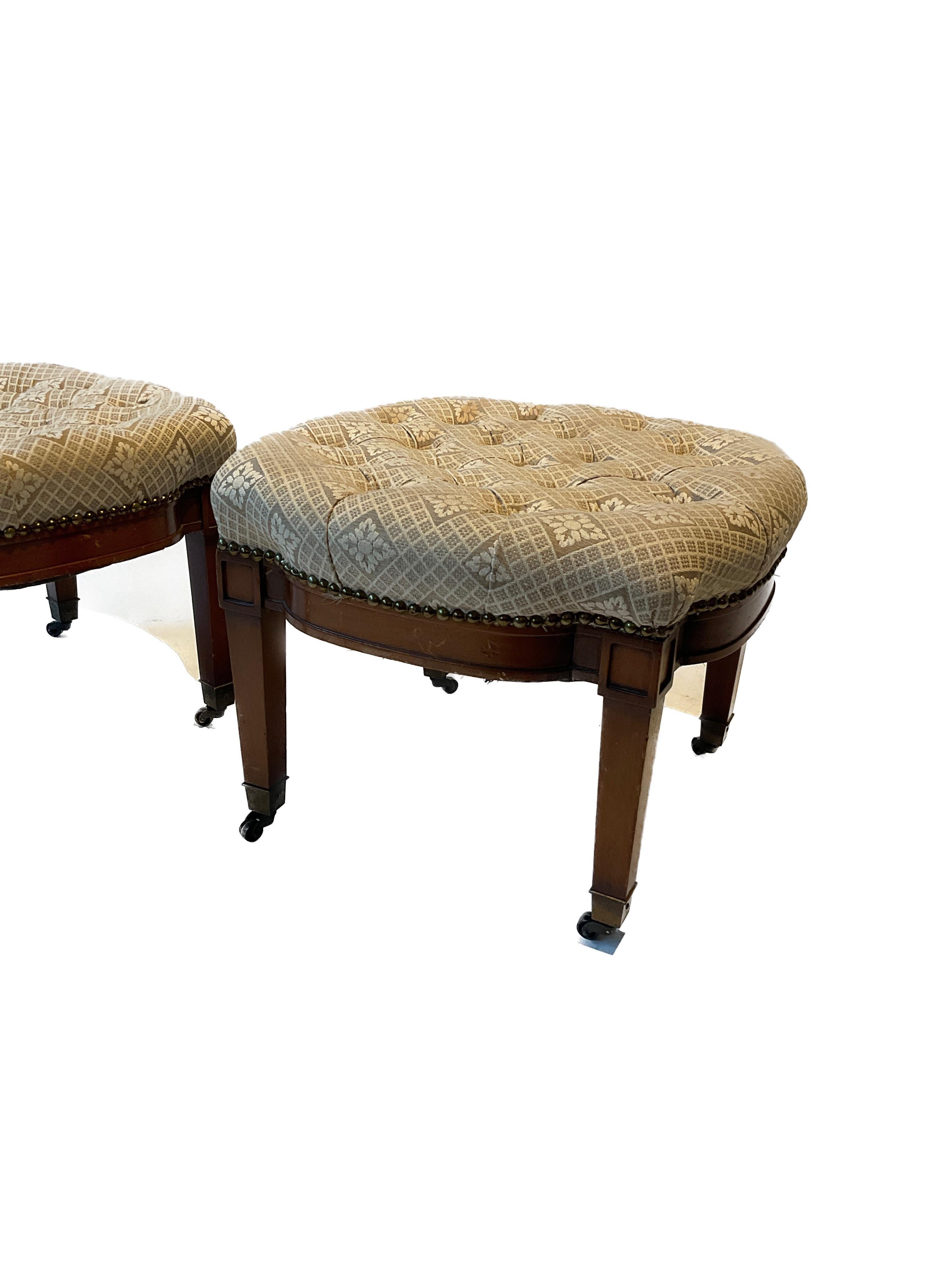 Pair Of 1950s Wood Ottomans On Casters In Good Condition In Tarrytown, NY