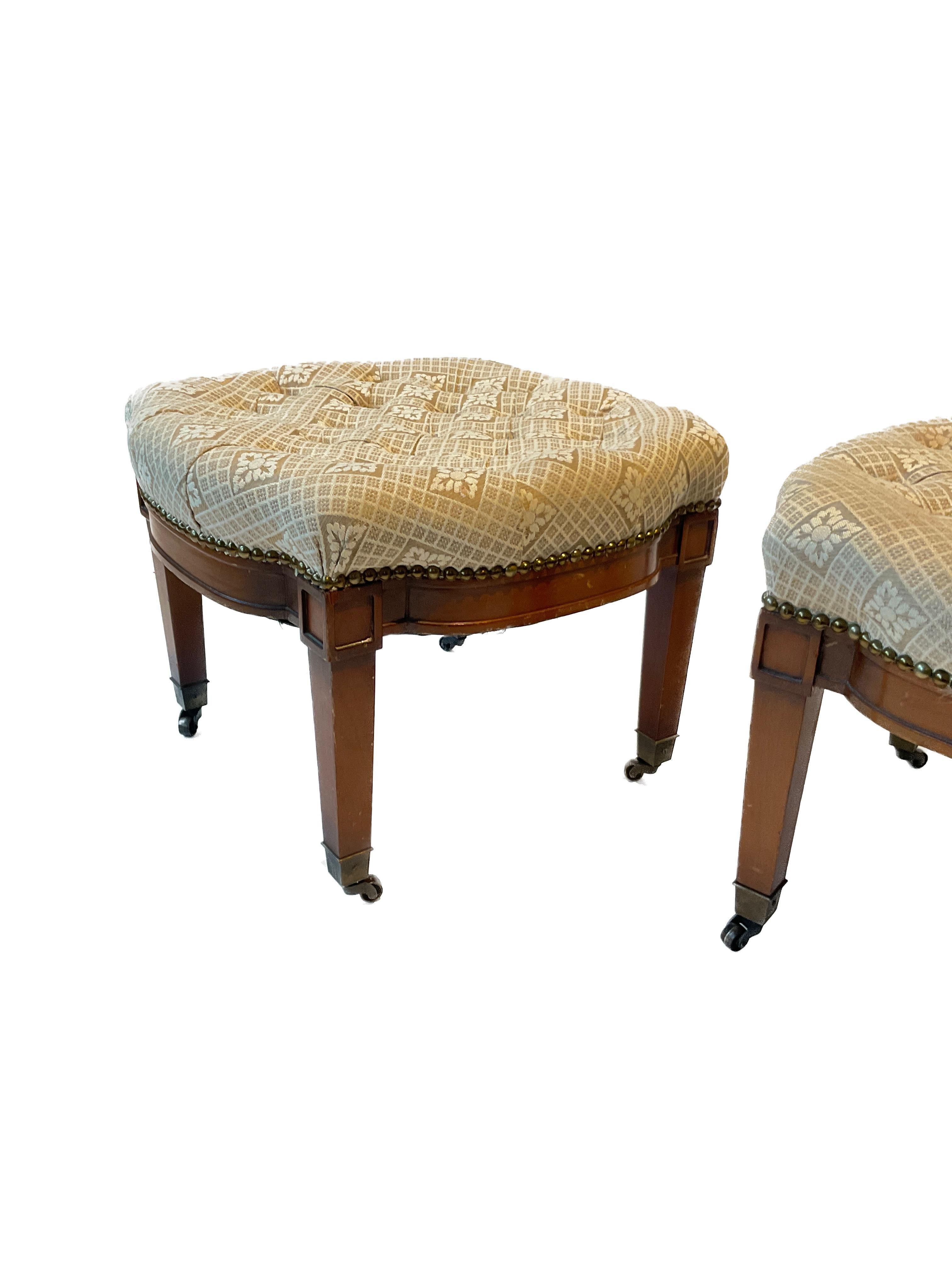 Mid-20th Century Pair Of 1950s Wood Ottomans On Casters