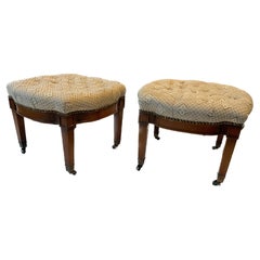 Vintage Pair Of 1950s Wood Ottomans On Casters
