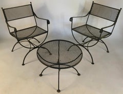 Pair of 1950's Woodard Chairs & Table with Curule Base