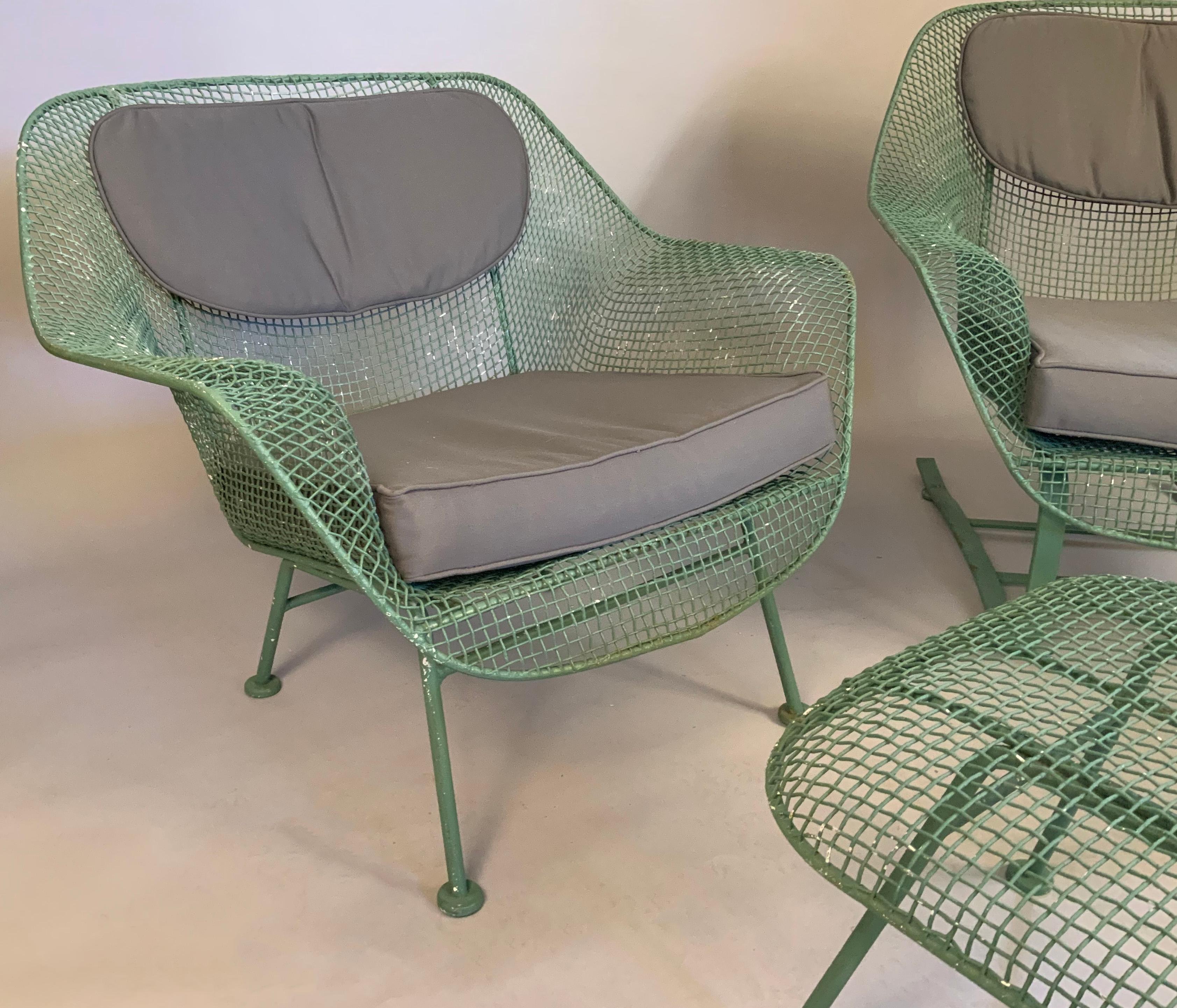 Mid-Century Modern Pair of 1950's Woodard Sculptura Lounge Chairs and Ottoman