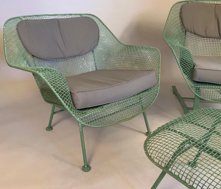 Mid-Century Modern Pair of 1950's Woodard Sculptura Lounge Chairs and Ottoman