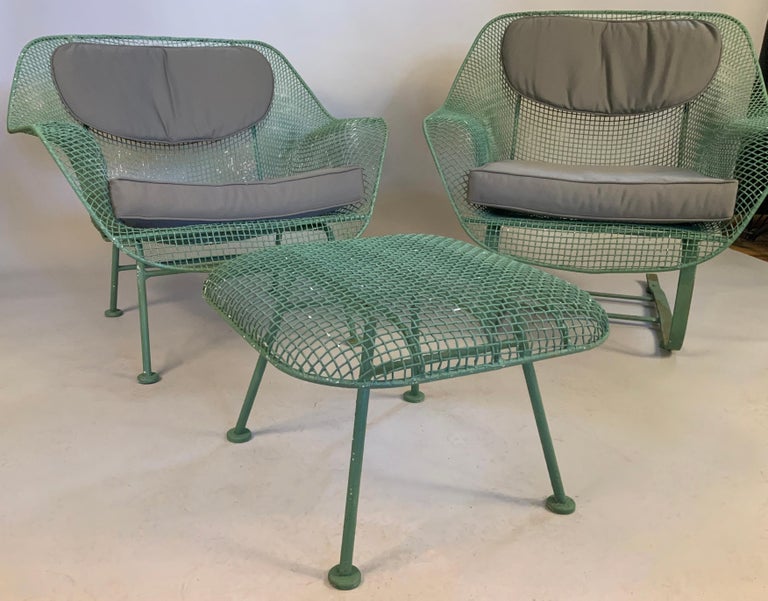 Mid-20th Century Pair of 1950's Woodard Sculptura Lounge Chairs and Ottoman