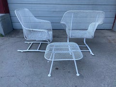 Pair of 1950's Woodard Sculptura Wide Lounge Chairs and Ottoman
