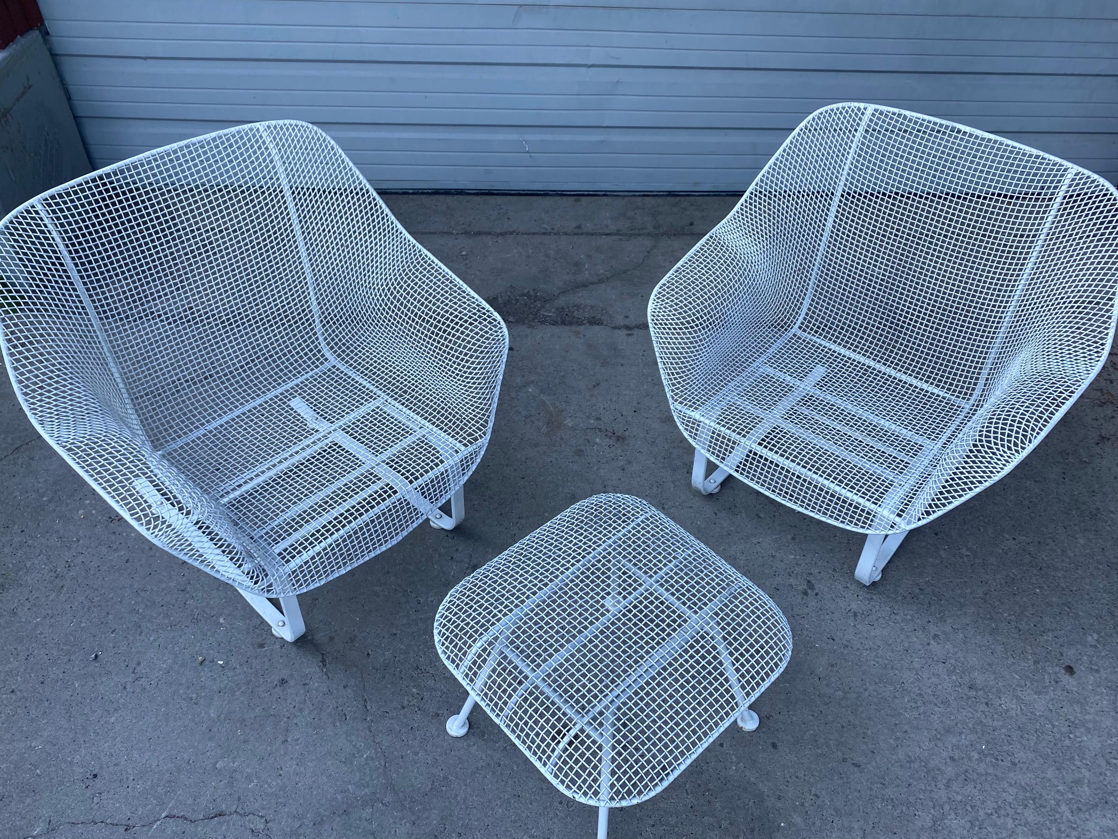 Mid-Century Modern Pair of 1950's Woodard Sculptura Wide Lounge Chairs and Ottoman