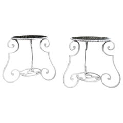 Pair of 1950s Wrought Iron and Glass French Tables Plant Stands