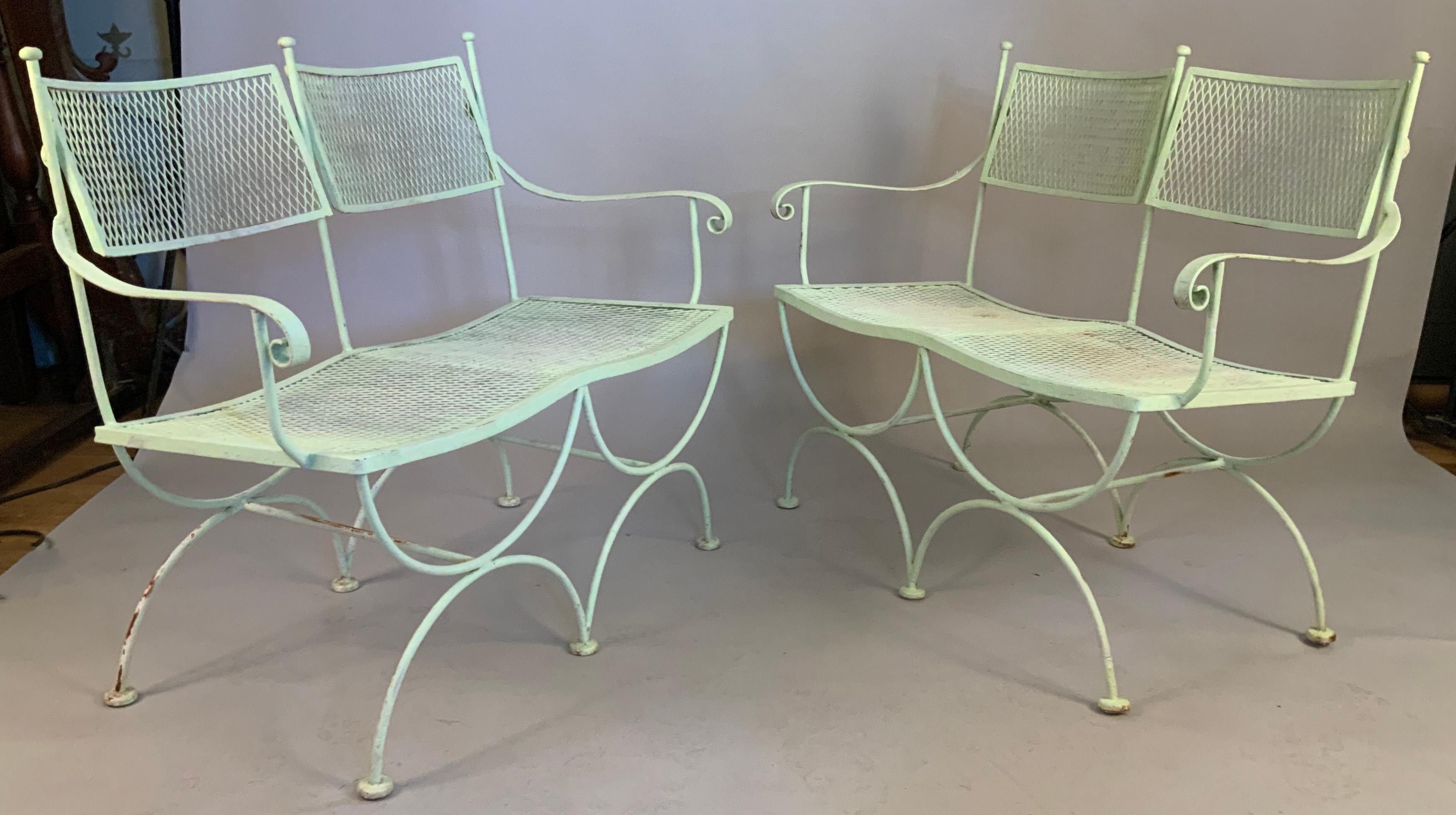 American Pair of 1950's Wrought Iron Curule Base Benches