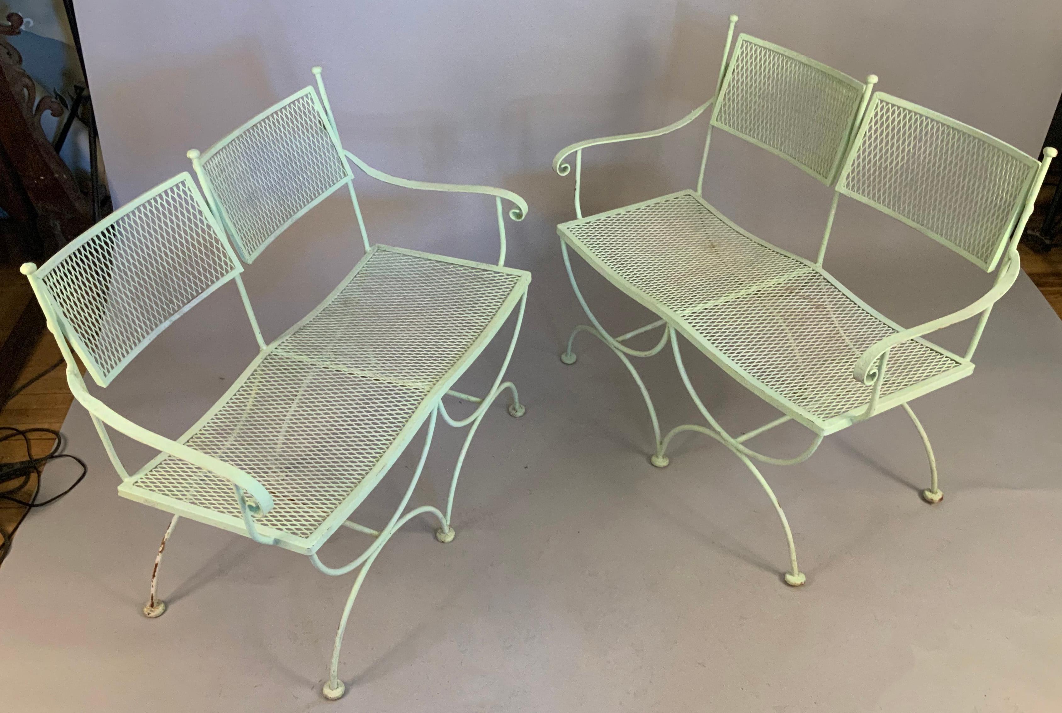 Pair of 1950's Wrought Iron Curule Base Benches In Good Condition In Hudson, NY