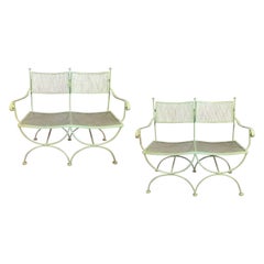Pair of 1950's Wrought Iron Curule Base Benches