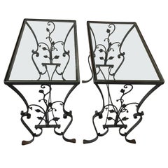 Pair of 1950s Wrought Iron Salterini Side Tables Used Pair of 1950s Wrought Iron Salterini Side Tables