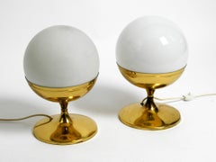 Pair of 1950s XL Brass Table Lamps with Glass Ball by Vereinigte Werkstätten