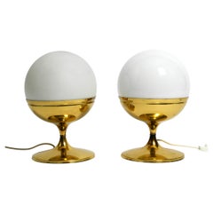 Pair of 1950s XL Brass Table Lamps with Glass Ball by Vereinigte Werkstätten