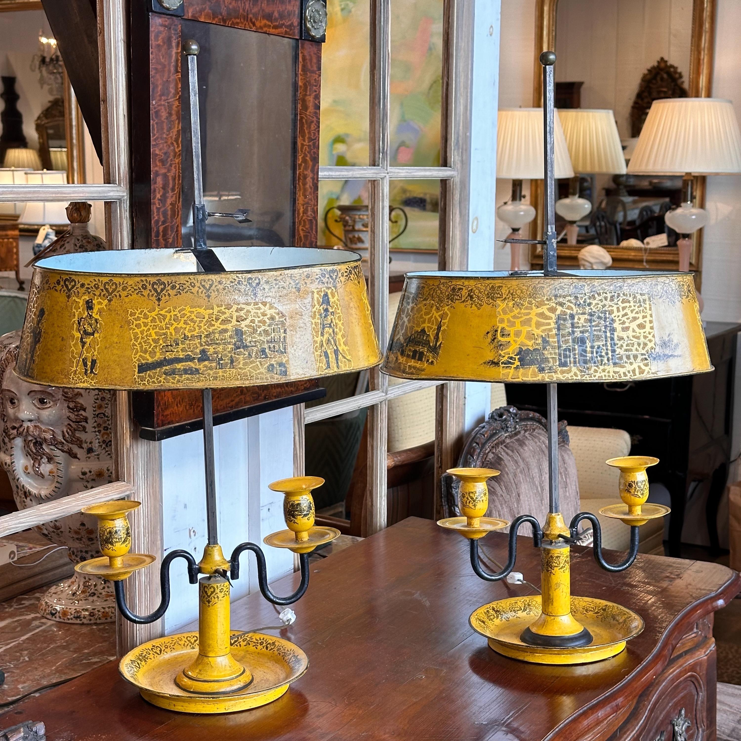 Pair of 1950s Yellow Tole Lamps In Good Condition In Charlottesville, VA