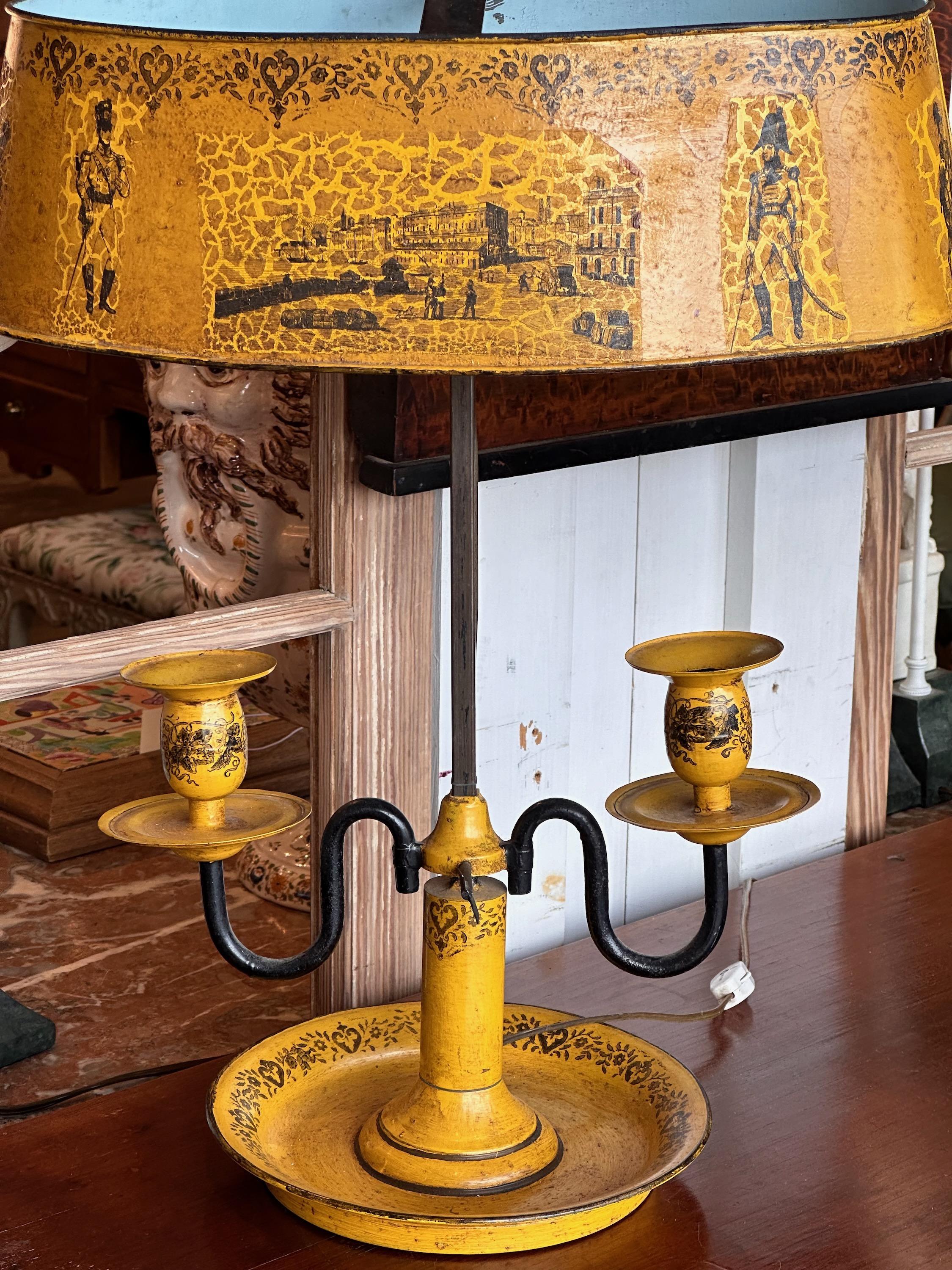 Pair of 1950s Yellow Tole Lamps 1