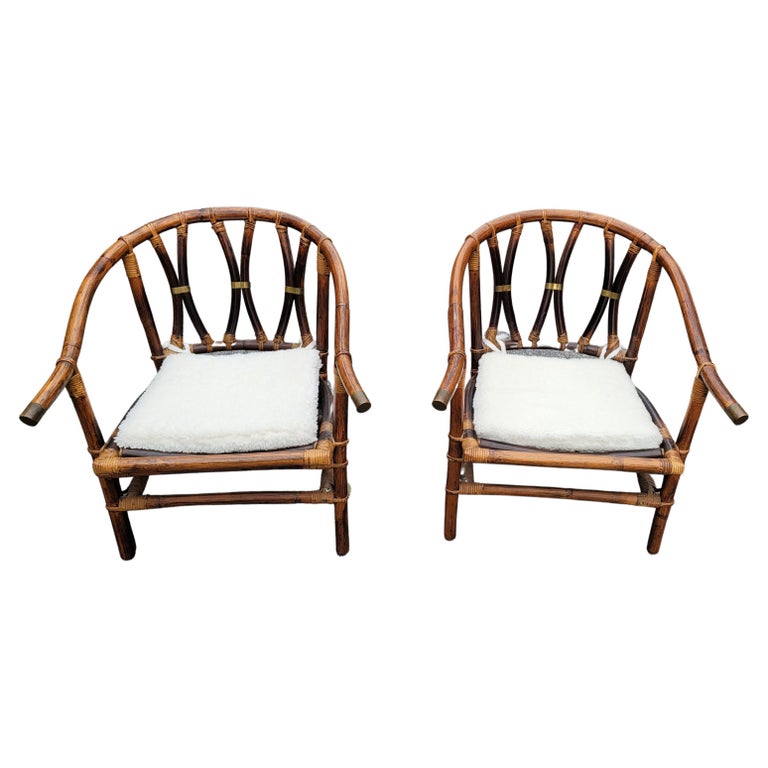 Pair of 1954 John Wisner for Ficks Reed Campaign Style Rattan Lounge