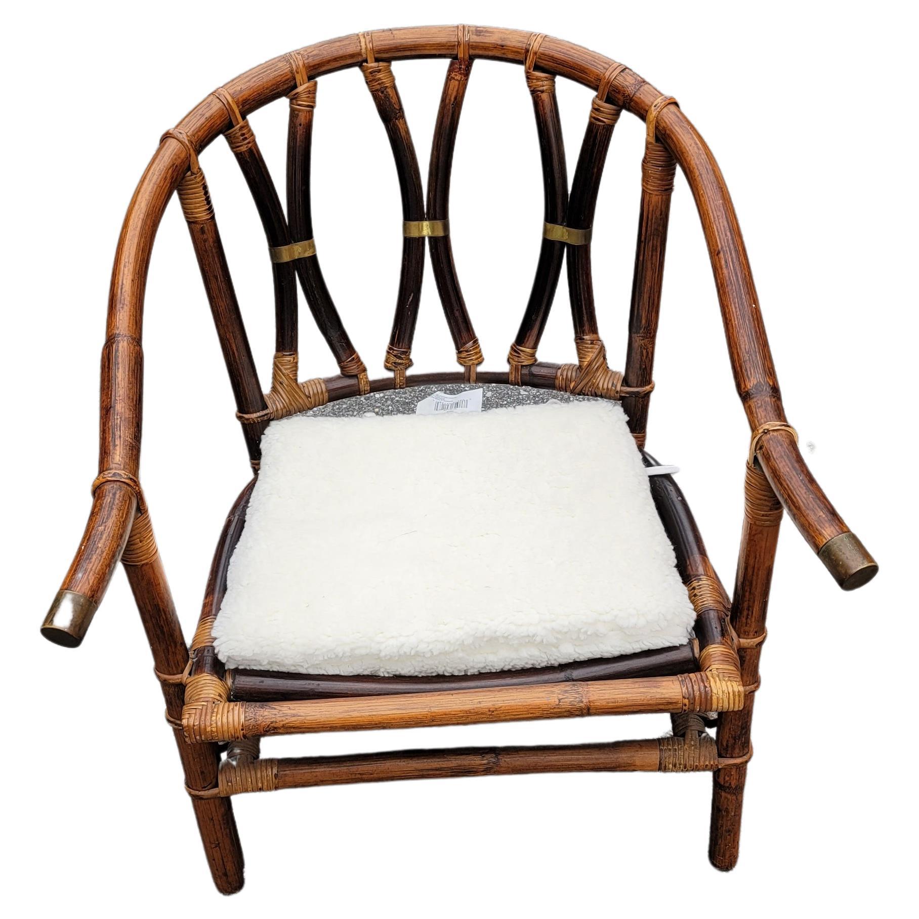 American Pair of 1954 John Wisner for Ficks Reed Campaign Style Rattan Lounge Chairs For Sale