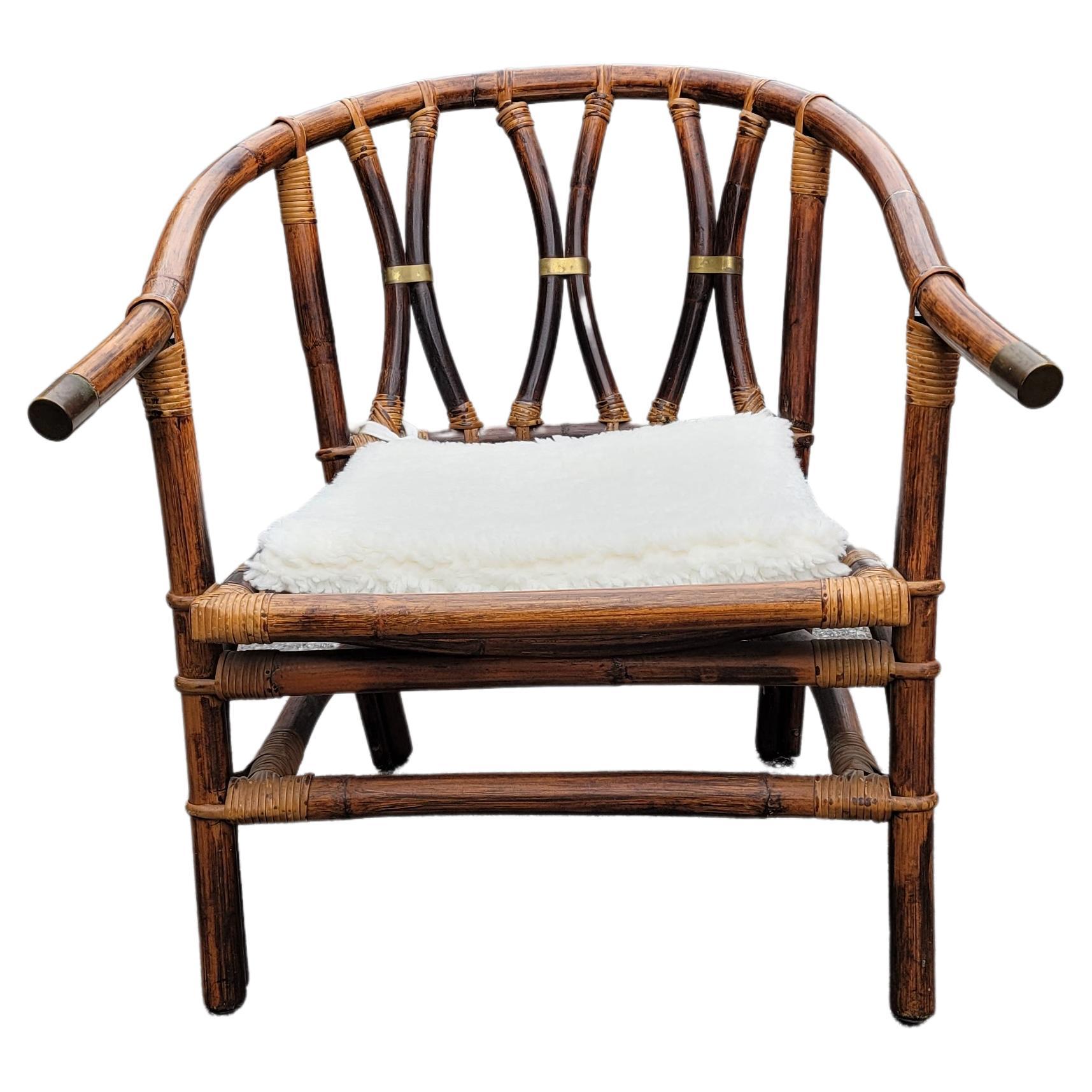 Wicker Pair of 1954 John Wisner for Ficks Reed Campaign Style Rattan Lounge Chairs For Sale